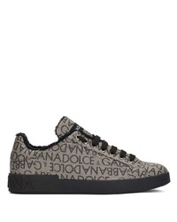 Sneakers basse di tela stampate marroni di Dolce & Gabbana