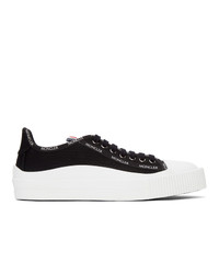 Sneakers basse di tela stampate nere e bianche di Moncler