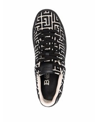 Sneakers basse di tela stampate nere e bianche di Balmain