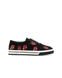 Sneakers basse di tela stampate nere di Dolce & Gabbana