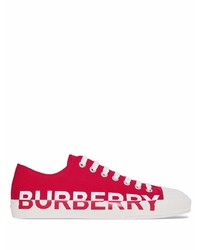 Sneakers basse di tela stampate rosse di Burberry