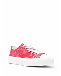 Sneakers basse di tela stampate rosse di Givenchy