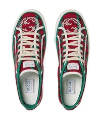 Sneakers basse di tela stampate rosse di Gucci
