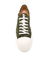 Sneakers basse di tela stampate verde oliva di Marni