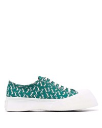 Sneakers basse di tela stampate verde scuro di Marni