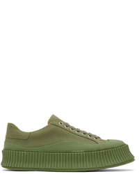 Sneakers basse di tela verde oliva di Jil Sander