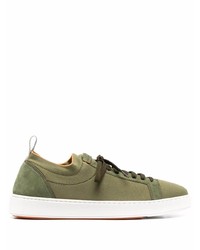 Sneakers basse di tela verde oliva di Santoni