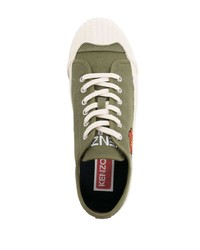 Sneakers basse di tela verde oliva di Kenzo