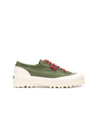 Sneakers basse di tela verde oliva di Superga