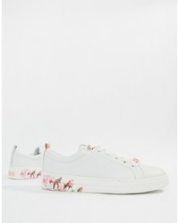 Sneakers basse in pelle a fiori bianche