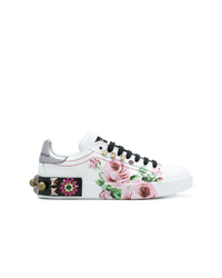 Sneakers basse in pelle a fiori bianche di Dolce & Gabbana
