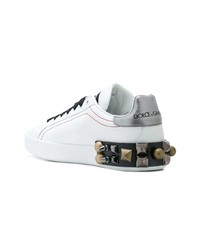 Sneakers basse in pelle a fiori bianche di Dolce & Gabbana