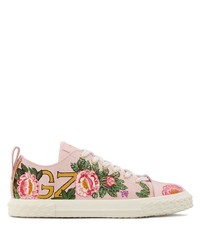 Sneakers basse in pelle a fiori rosa
