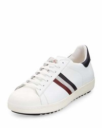 Sneakers basse in pelle a righe orizzontali bianche