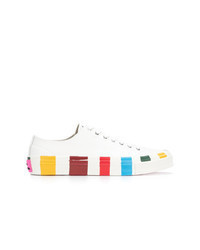 Sneakers basse in pelle a righe verticali bianche