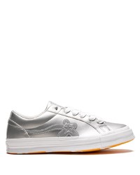 Sneakers basse in pelle argento di Converse