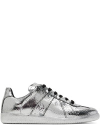 Sneakers basse in pelle argento di Maison Margiela