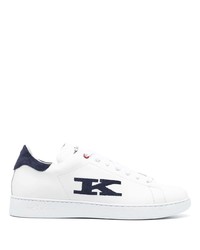 Sneakers basse in pelle bianche e blu scuro di Kiton