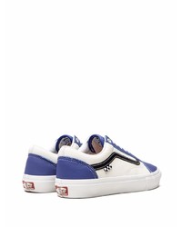 Sneakers basse in pelle bianche e blu scuro di Vans