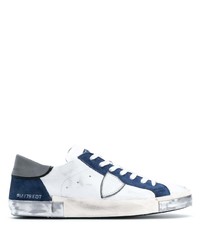 Sneakers basse in pelle bianche e blu scuro di Philippe Model Paris