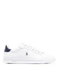 Sneakers basse in pelle bianche e blu scuro di Polo Ralph Lauren