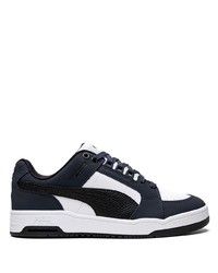 Sneakers basse in pelle bianche e blu scuro di Puma