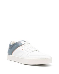 Sneakers basse in pelle bianche e blu di Santoni