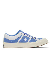 Sneakers basse in pelle bianche e blu di Converse