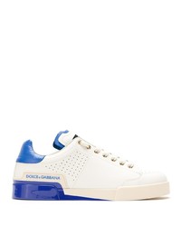 Sneakers basse in pelle bianche e blu di Dolce & Gabbana