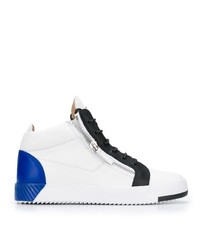 Sneakers basse in pelle bianche e blu di Giuseppe Zanotti