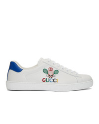 Sneakers basse in pelle bianche e blu di Gucci