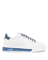 Sneakers basse in pelle bianche e blu di Roberto Cavalli