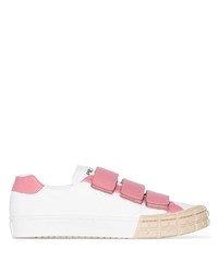 Sneakers basse in pelle bianche e rosa di Prada