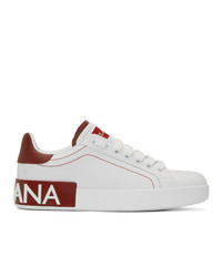 Sneakers basse in pelle bianche e rosse di Dolce And Gabbana
