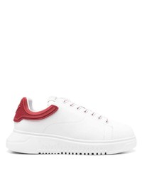 Sneakers basse in pelle bianche e rosse di Emporio Armani
