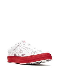 Sneakers basse in pelle bianche e rosse di Converse
