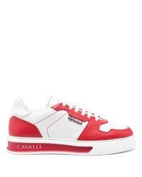 Sneakers basse in pelle bianche e rosse di Roberto Cavalli
