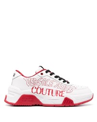 Sneakers basse in pelle bianche e rosse di VERSACE JEANS COUTURE