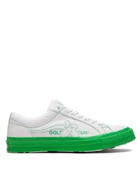 Sneakers basse in pelle bianche e verdi di Converse