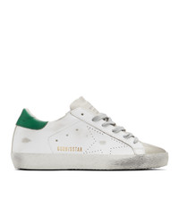 Sneakers basse in pelle bianche e verdi di Golden Goose