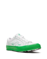 Sneakers basse in pelle bianche e verdi di Converse
