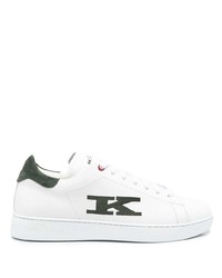 Sneakers basse in pelle bianche e verdi di Kiton