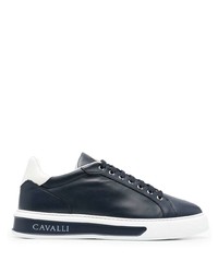 Sneakers basse in pelle blu scuro e bianche di Roberto Cavalli