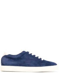Sneakers basse in pelle blu scuro di Brunello Cucinelli