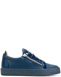 Sneakers basse in pelle blu scuro di Giuseppe Zanotti Design