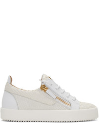 Sneakers basse in pelle con stampa serpente bianche