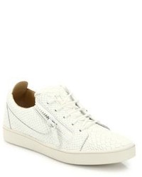 Sneakers basse in pelle con stampa serpente bianche