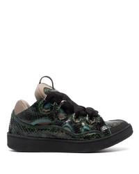 Sneakers basse in pelle con stampa serpente verde scuro di Lanvin