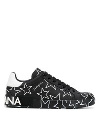 Sneakers basse in pelle con stelle nere e bianche di Dolce & Gabbana