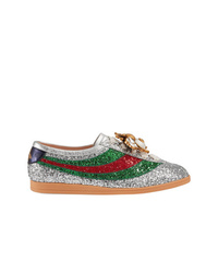 Sneakers basse in pelle decorate argento
